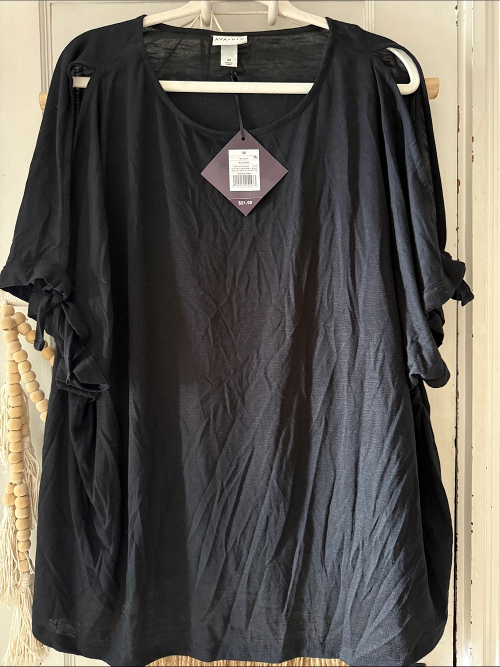 Ava & Viv Black Cold-Shoulder Tie-Sleeve Tunic Top 3x